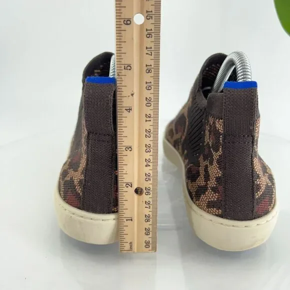 Rothys Womens Chelsea Shoe Size 7 Knit Pull On Sneaker Boot Wildcat Leopard